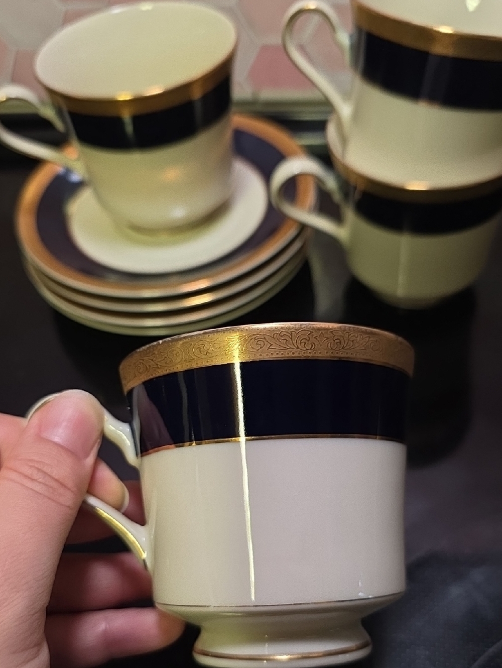 Mikasa L2821 IMPERIAL BLUE Ivory and Navy Blue Porcelain Tea SET